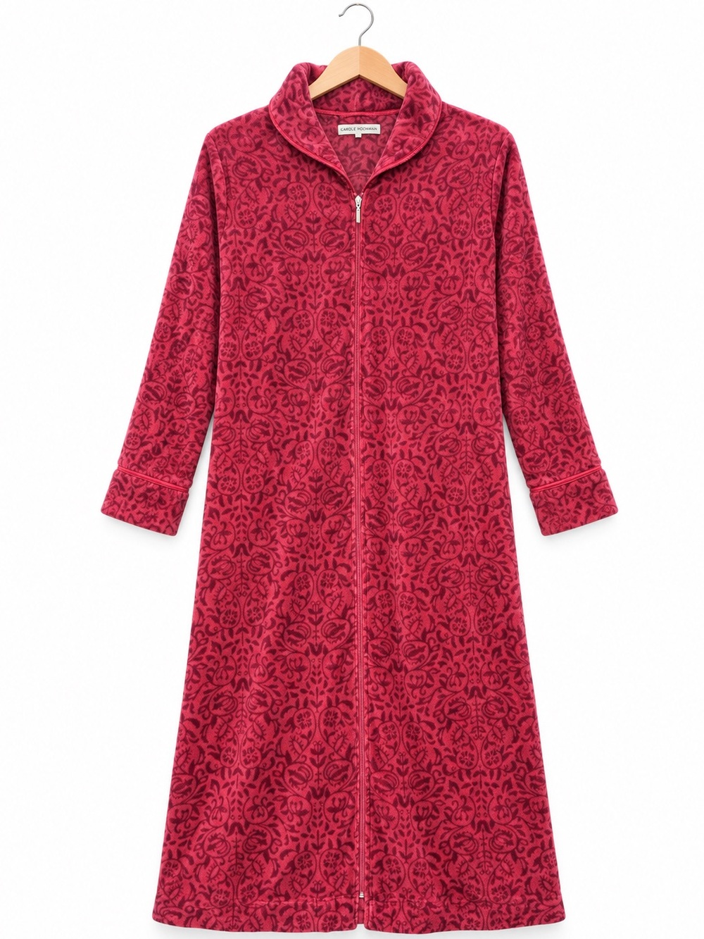 Carole Hochman Plush Zip Robe XL Red Damask Floral Lounger Cottagecore Cozy